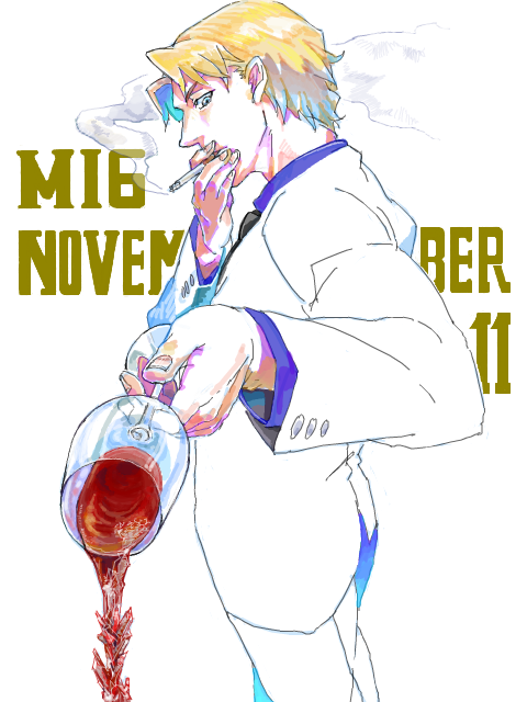 blonde_hair, cigarette, cup, darker_than_black, formal, kurozukuri, male, november_11