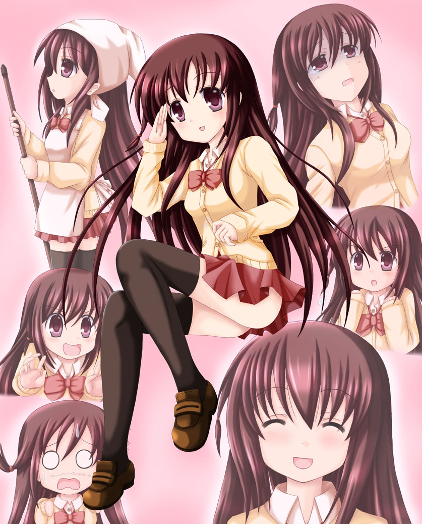 1girl, blush, cardigan, long_hair, matsumi_kuro, o_o, ribbon, sa
