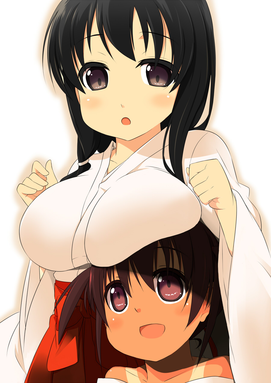 blush, breast_rest, breasts, brown_eyes, highres, huge_breasts, iwato_kasumi, japanese_clothes