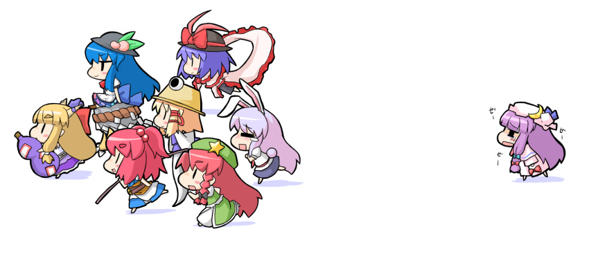 animal_ears, blonde_hair, blue_hair, blush_stickers, bunny_ears, bunny_tail, chibi, food