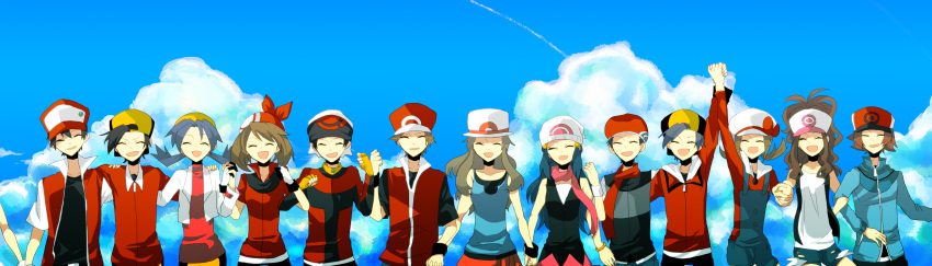 absurdres, araragi_shion, bandana, bandanna, baseball_cap, beanie, black_hair, blue_(pokemon)