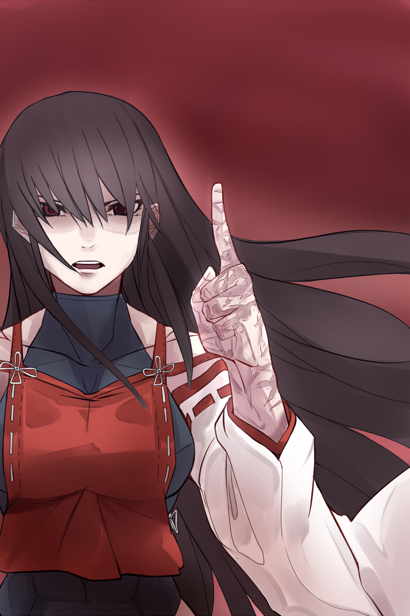 1girl, bare_shoulders, black_hair, breasts, brown_eyes, detached_sleeves, highres, japanese_clothes