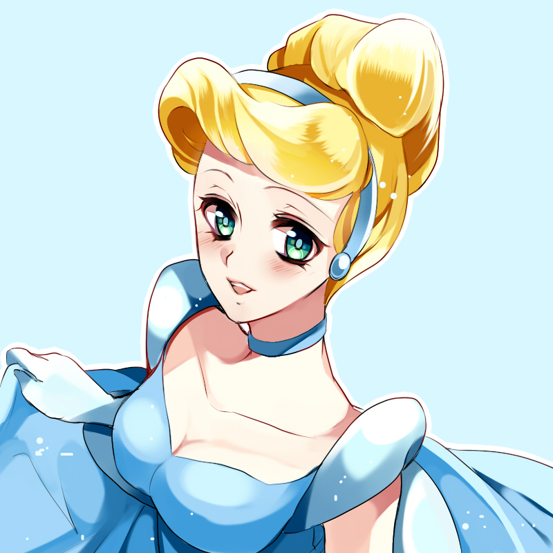 1girl, blonde_hair, blue_dress, blue_eyes, cinderella, cinderella_(disney), cinderella_(disney_character), cinderella_(disney_movie)