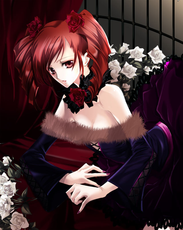 amy_sorel, bare_shoulders, breasts, choker, cleavage, coco_(eccentricrouge), detached_sleeves, drill_hair