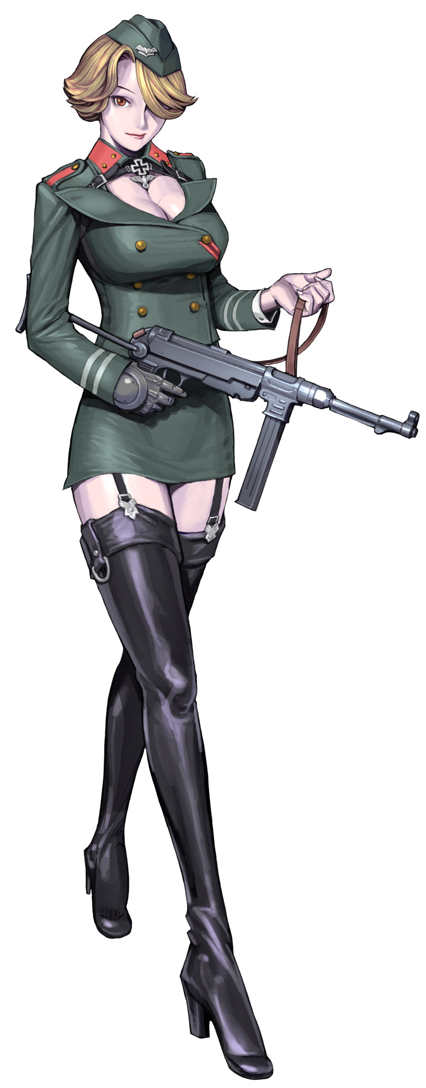 absurdres, artist_request, blonde_hair, boots, breasts, brown_eyes, brown_hair, carmilla_(operation_darkness)