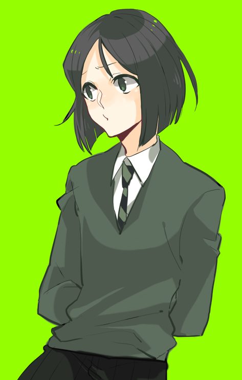 black_eyes, black_hair, bob_cut, fate/zero, fate_(series), green_background, green_eyes, male