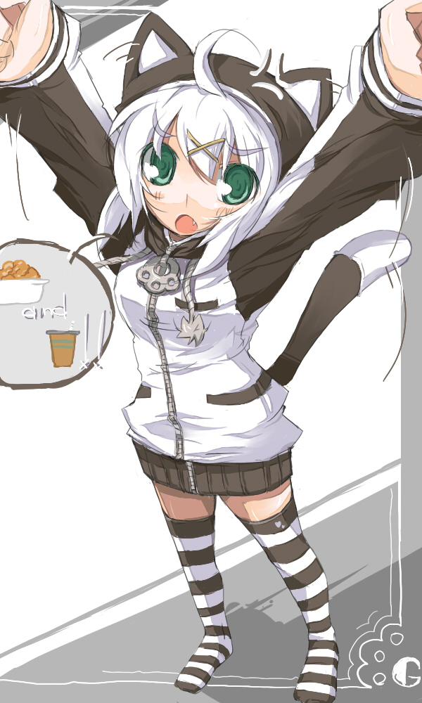 :o, animal_ears, cat_ears, cat_hood, cat_tail, endou_chihiro, fang, green_eyes