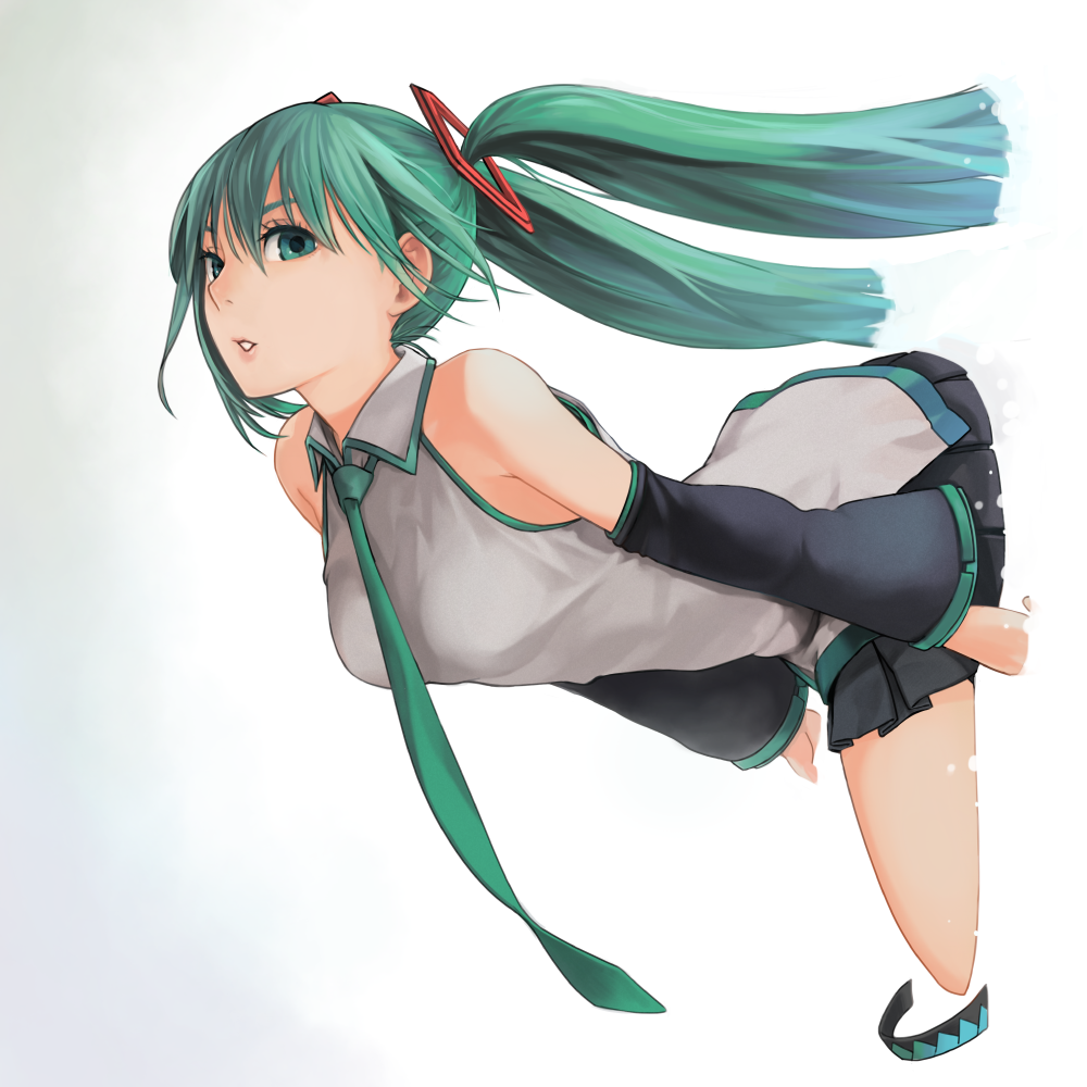 amado_(shin), bare_shoulders, detached_sleeves, gradient, gradient_background, green_eyes, green_hair, hatsune_miku