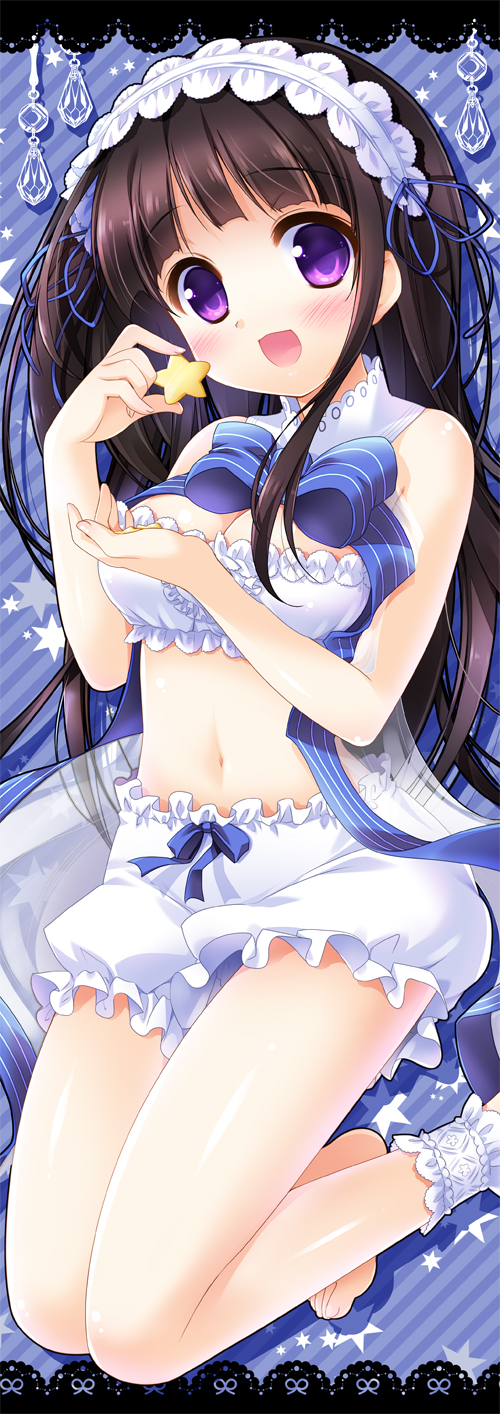 :d, barefoot, bloomers, blush, breasts, brown_hair, chitanda_eru, cleavage