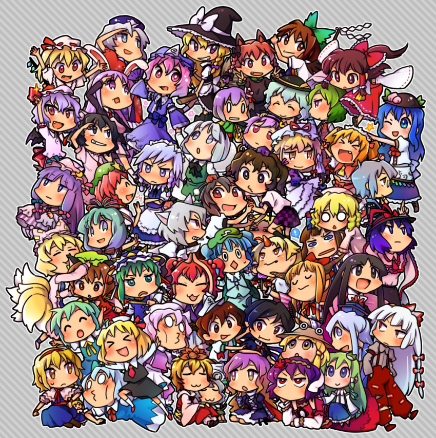 >_<, 1boy, 6+girls, :3, =_=, alice_margatroid, angry, animal_ears