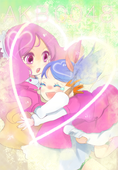 akb0048, chibi, closed, closed_eyes, eyes, gradient_hair, hug, kishida_mimori