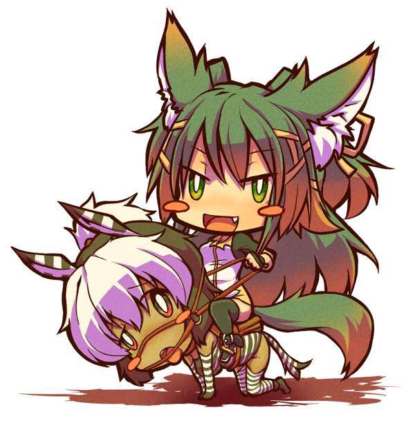 all_fours, animal_ears, blush_stickers, chibi, kuromiya, kuromiya_raika, multiple_girls, original