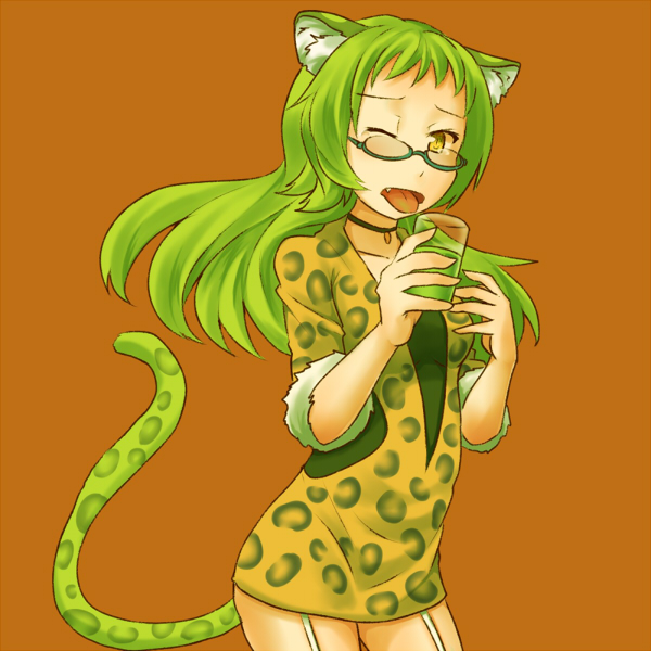 animal_ears, glasses, green_hair, kuromiya, long_hair, madaramiya_yuuki, open_mouth, original