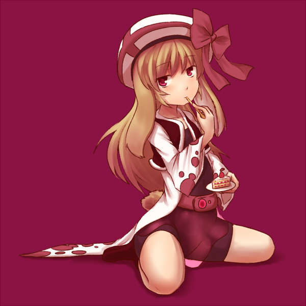 cake, eating, food, harumiya_ria, hat, kuromiya, long_hair, original