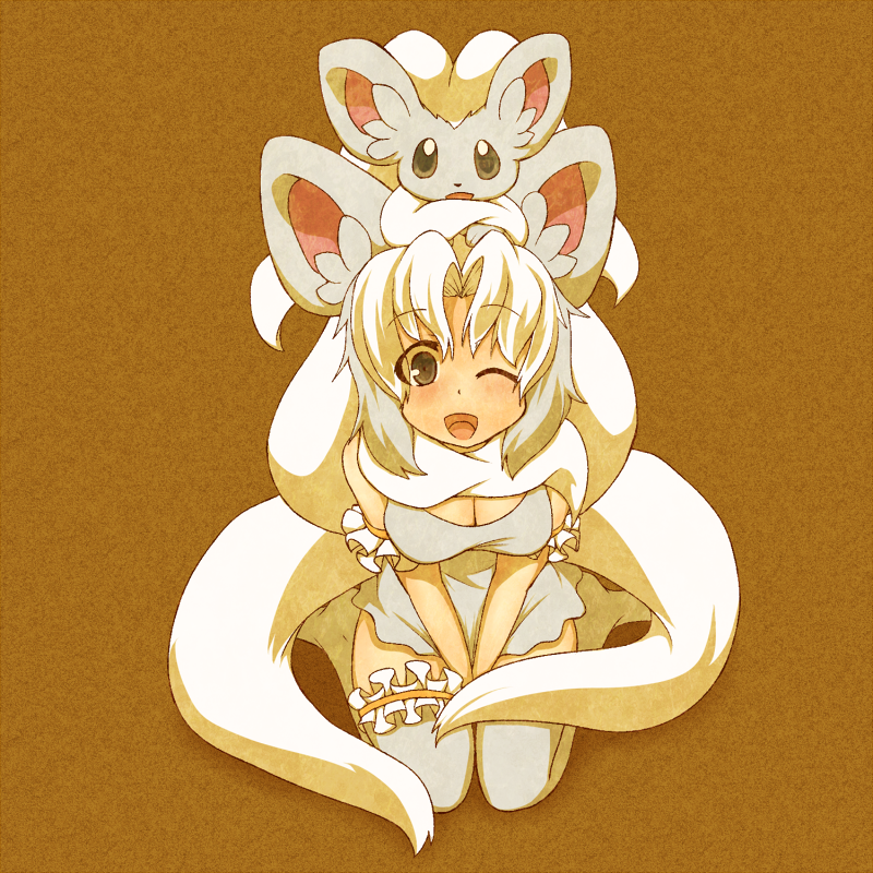 1girl, animal_ears, cinccino, kuromiya, looking_at_viewer, open_mouth, personification, pokemon
