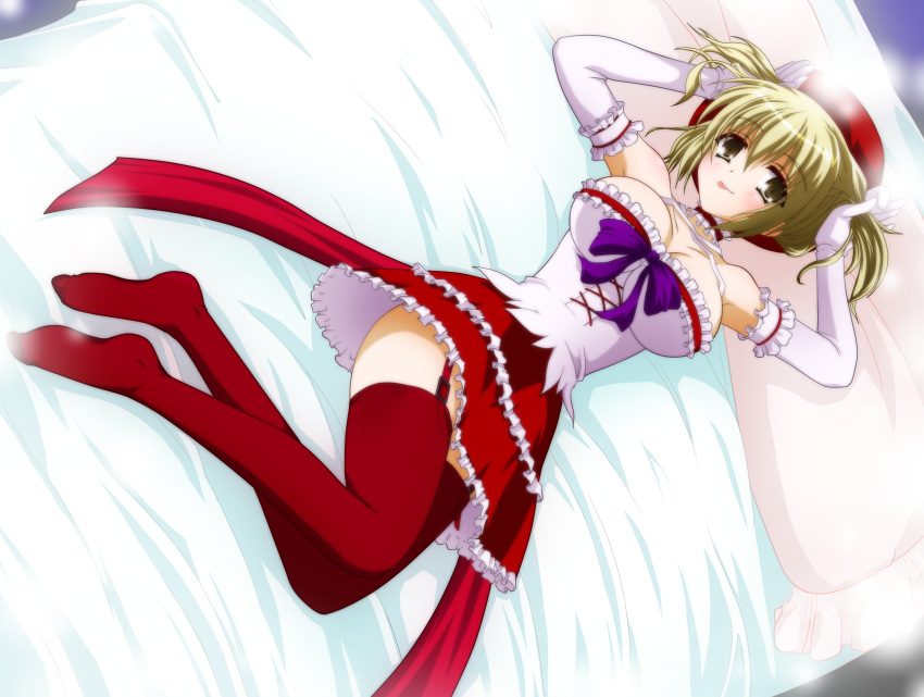 1girl, absurdres, breasts, choker, elbow_gloves, garter_straps, gekidoukag_(danmaku), gloves, hat, highres, kore_wa_zombie_desu_ka?, kyouko_(kore_wa_zombie_desu_ka?), large_breasts, skirt, solo, thighhighs, yellow_eyes