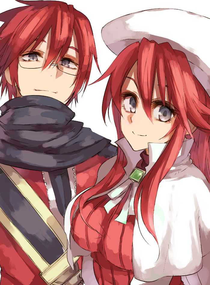 aty, cape, glasses, grey_eyes, hat, jonasan, long_hair, red_hair