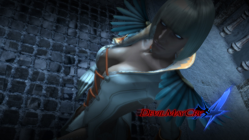 1girl, 3d, blue_eyes, dark_skin, devil_may_cry, devil_may_cry_4, female, gloria