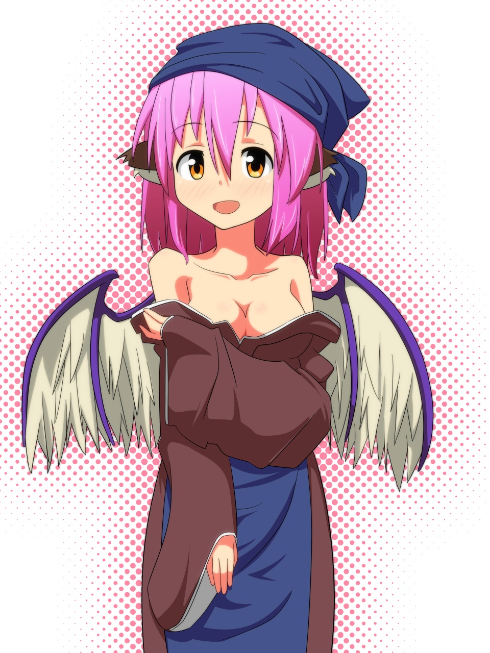 animal_ears, bird_wings, blush, breasts, cato_(monocatienus), cleavage, collarbone, head_scarf