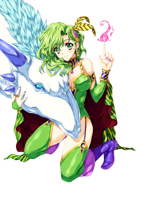breasts, cape, cleavage, dragon, elbow_gloves, final_fantasy, final_fantasy_iv, fire