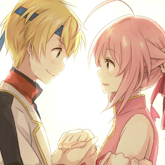 1girl, ahoge, anko_(w-anco), bare_shoulders, blonde_hair, blue_eyes, dog_days, eye_contact