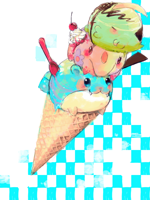 blush, checkered, checkered_background, cherry, creature, dessert, food, fruit