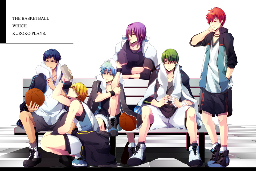 akashi_seijuurou, aomine_daiki, basketball, basketball_uniform, blonde_hair, blue_eyes, blue_hair, dark_skin