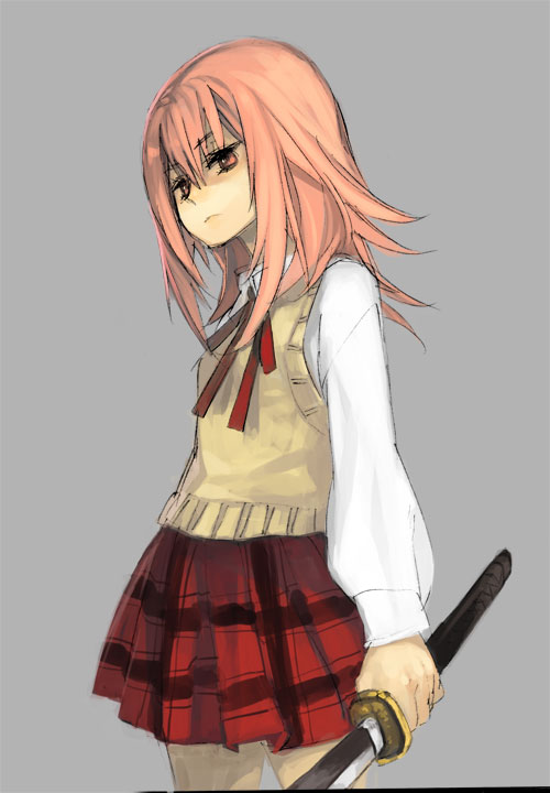 molly, pink_eyes, pink_hair, school_uniform, shaman_king, skirt, sword, tamamura_tamao