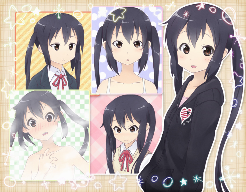 blush, brown_eyes, frown, hiroki_eiki, hoodie, k-on!, long_hair, nakano_azusa
