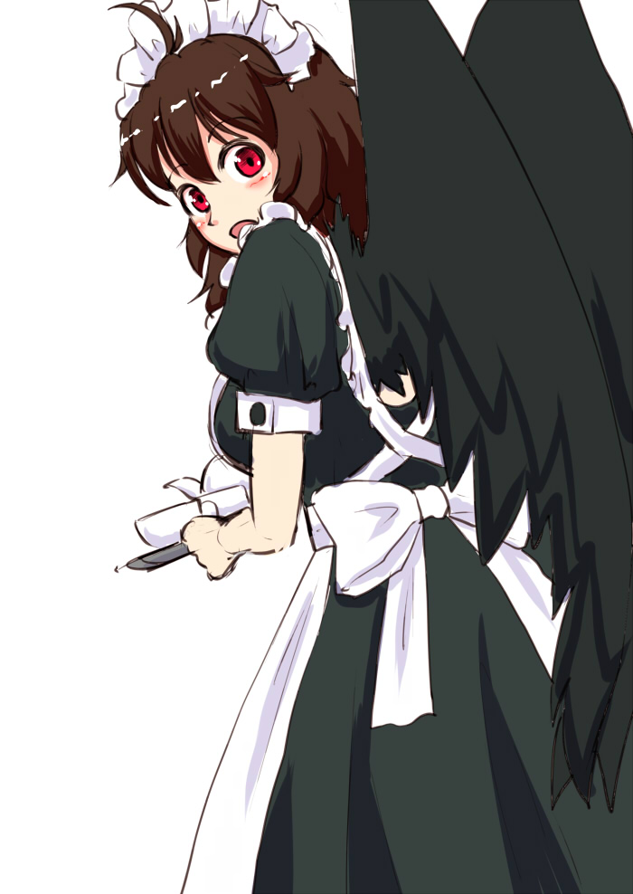 black_hair, carrying, cup, enmaided, from_behind, kirisaki_akihito, maid, maid_headdress
