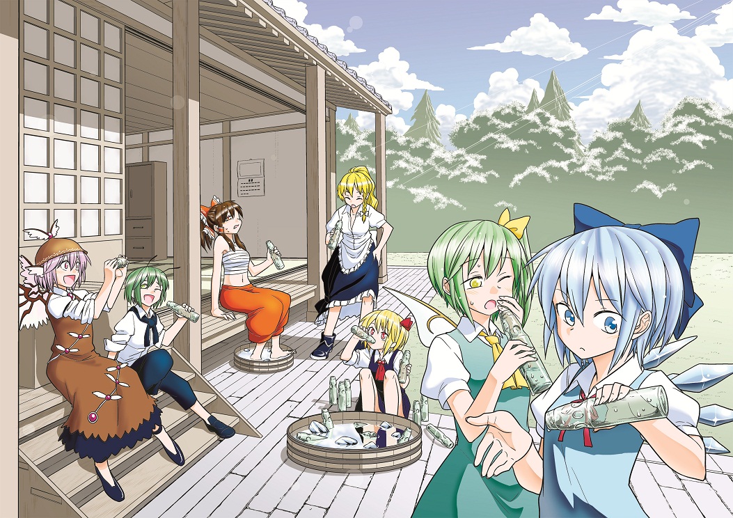 animal_ears, apron, ascot, bird_wings, blonde_hair, blue_eyes, blue_hair, blush