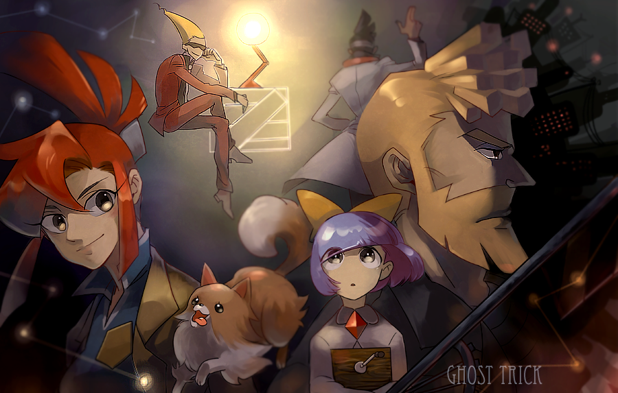 3boys, bangs, beard, blonde_hair, dark, dog, dusrhkqh, facial_hair