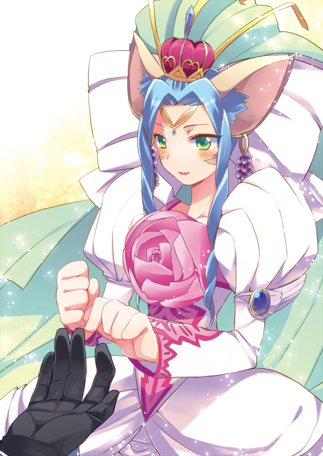 agarte_lindblum, animal_ears, aqua_eyes, blue_hair, blush, cat_ears, circlet, crown
