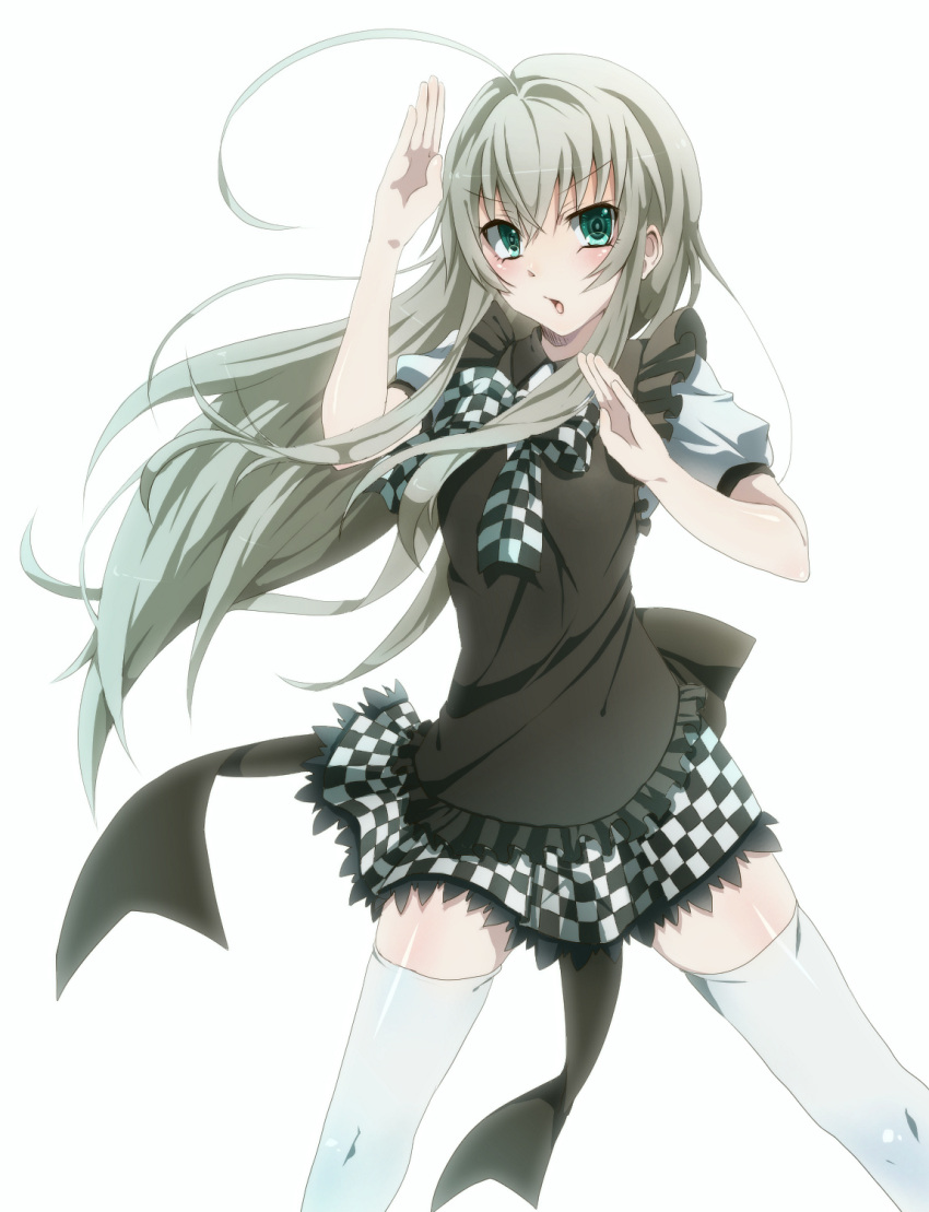 :o, ahoge, aqua_eyes, bad_id, blush, checkered, checkered_skirt, haiyore!_nyaruko-san
