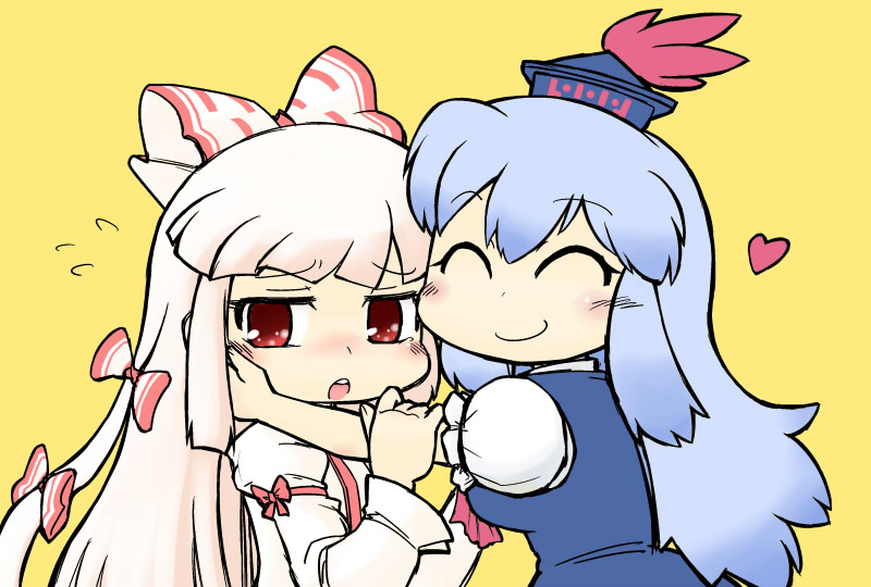 fujiwara_no_mokou, hat, kamishirasawa_keine, ribbon, rif, smile, touhou