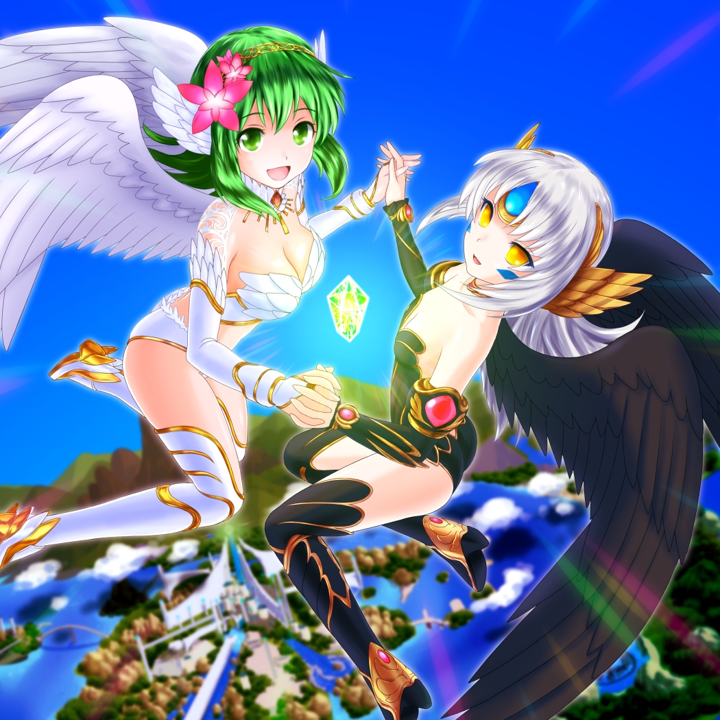 :d, akahige, black_legwear, black_wings, boots, breasts, crossover, elsword