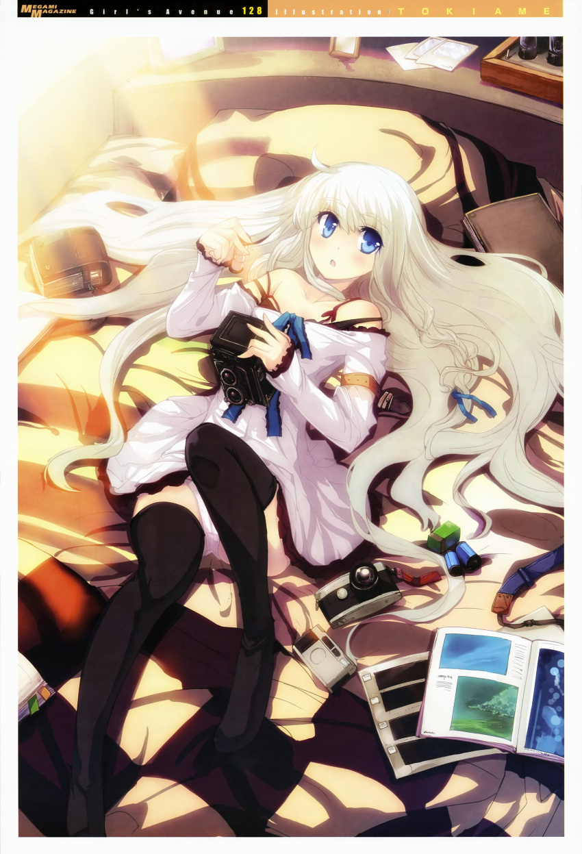 absurdres, artist_request, black_legwear, blue_eyes, camera, girl's_avenue, girl's_avenue, highres
