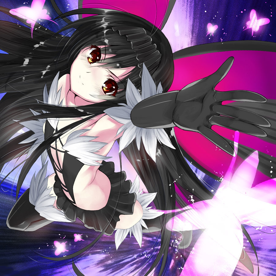 accel_world, black_hair, black_legwear, boots, butterfly, elbow_gloves, flat_chest, gloves