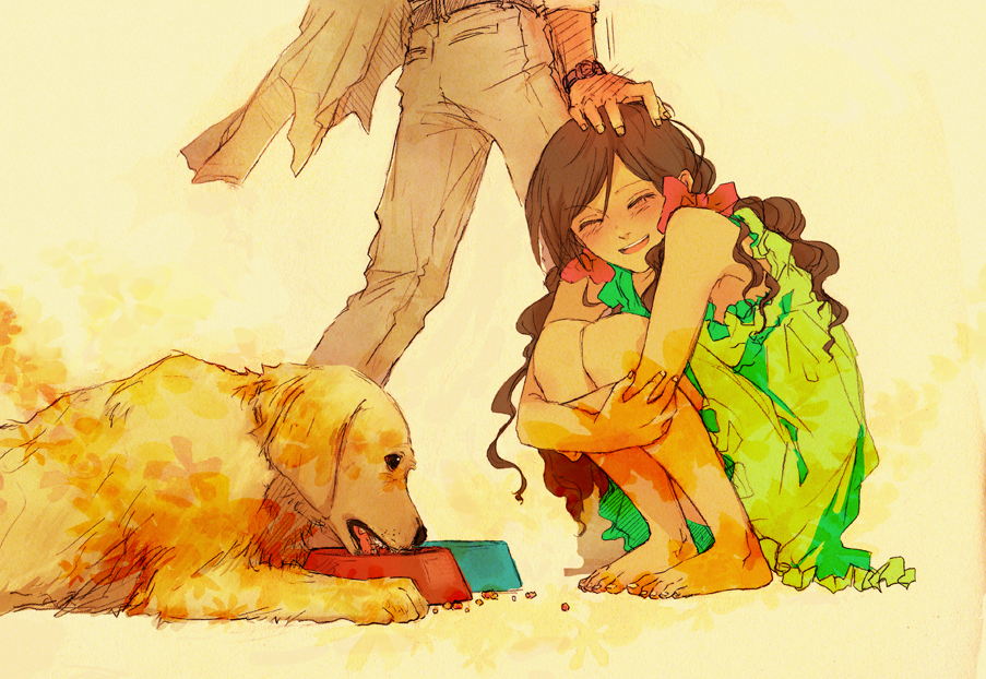 1girl, ^_^, alternate_hairstyle, animal, armpits, axis_powers_hetalia, bangs, bare_legs