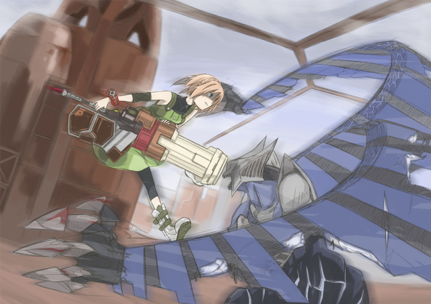 6110, blonde_hair, blue_eyes, boots, bracelet, cannon, chi-you, daiba_kanon