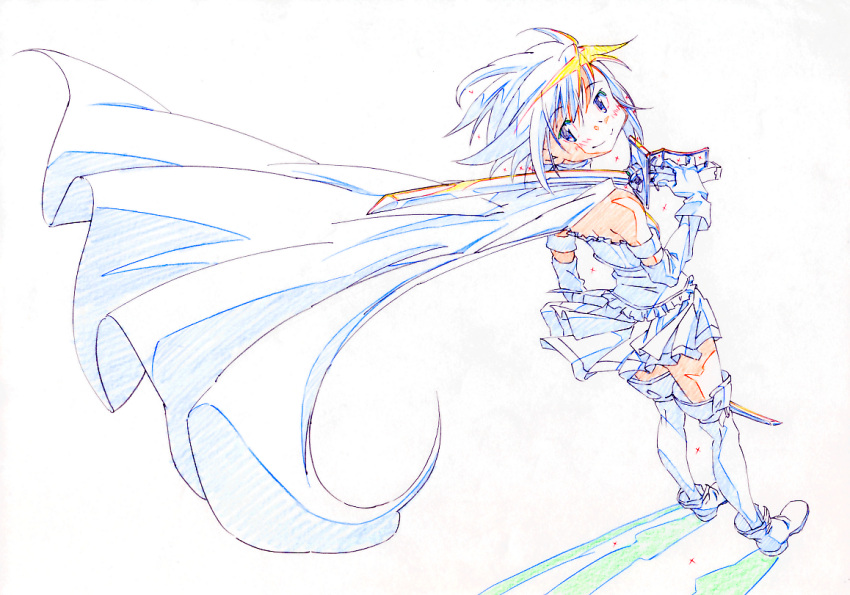 armband, back, cape, dual_wielding, gensei-225, gloves, looking_back, magical_girl