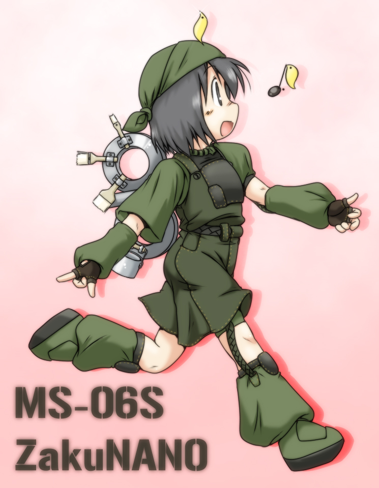bandanna, black_hair, blue_eyes, cosplay, gaketsu, gundam, mogura_(nichijou), nichijou