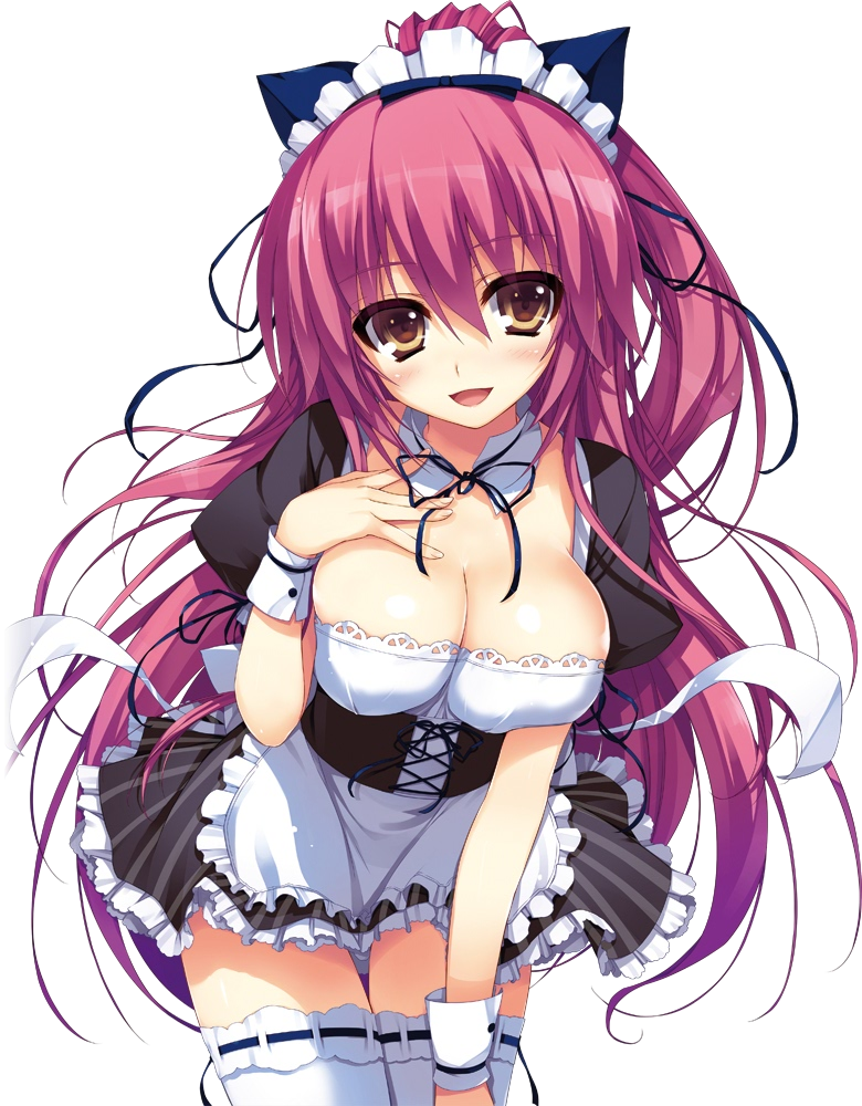 akusera, android, apron, breasts, brown_eyes, cleavage, corset, detached_collar