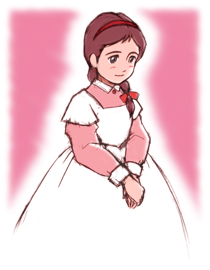 80s, ai_no_wakakusa_monogatari, apron, braid, brown_hair, dress, elizabeth_march, hairband