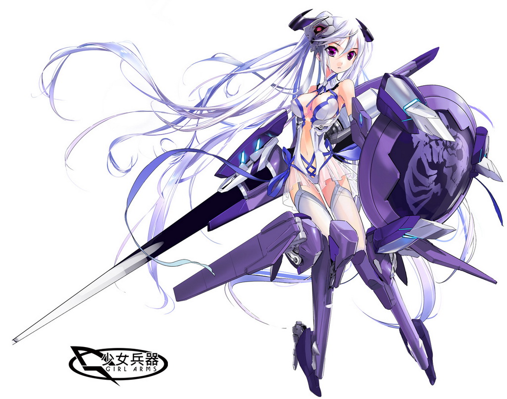 1girl, artist_request, breasts, cleavage, female, garter_straps, girl_arms, mecha_musume