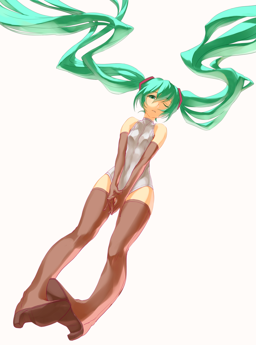 boots, elbow_gloves, floating_hair, gloves, green_eyes, green_hair, hatsune_miku, highres
