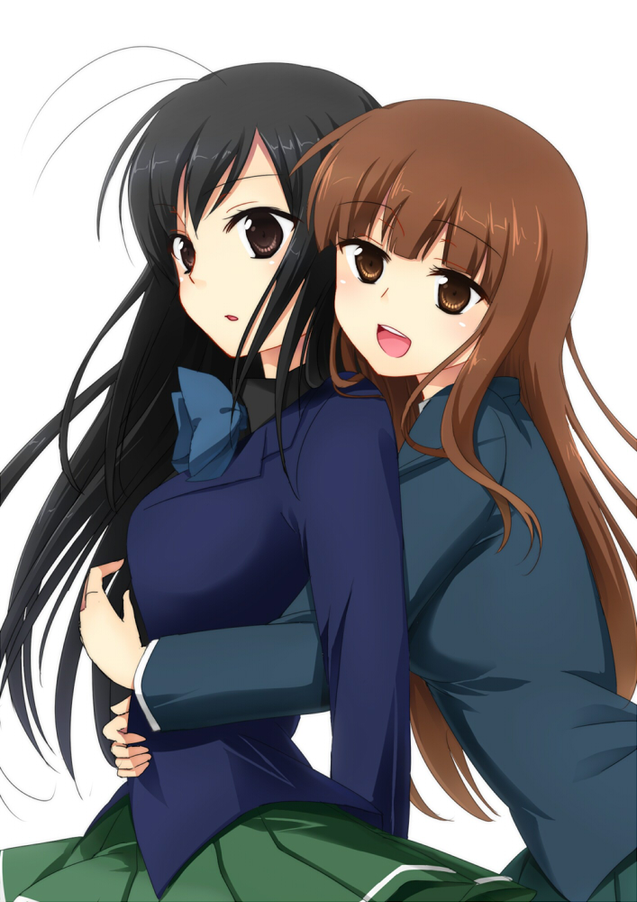 accel_world, antenna_hair, black_hair, brown_eyes, brown_hair, hug, hug_from_behind, kurasaki_fuuko