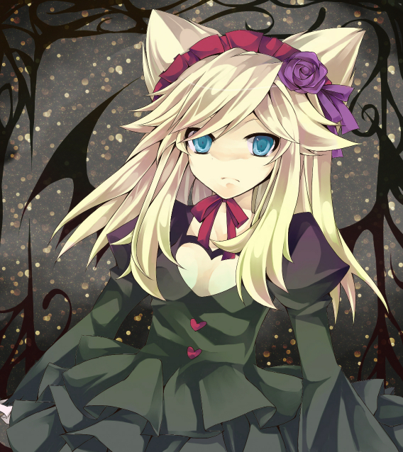 bat_wings, blonde_hair, blue_eyes, frown, gothic_lolita, hatori_kanon, headdress, heart, jose190, lolita_fashion, wings