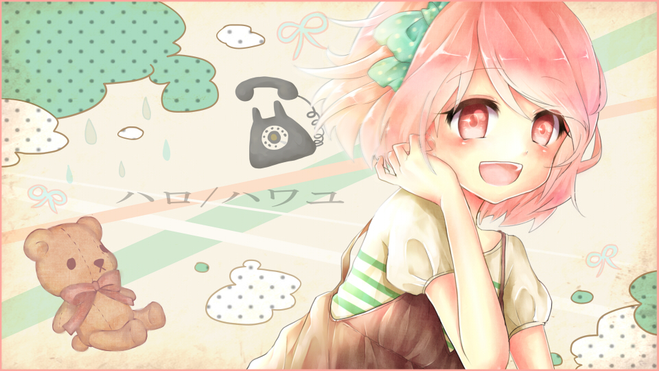 bad_id, blush, bow, hair_bow, hello/how_are_you_(vocaloid), open_mouth, pink_eyes, pink_hair