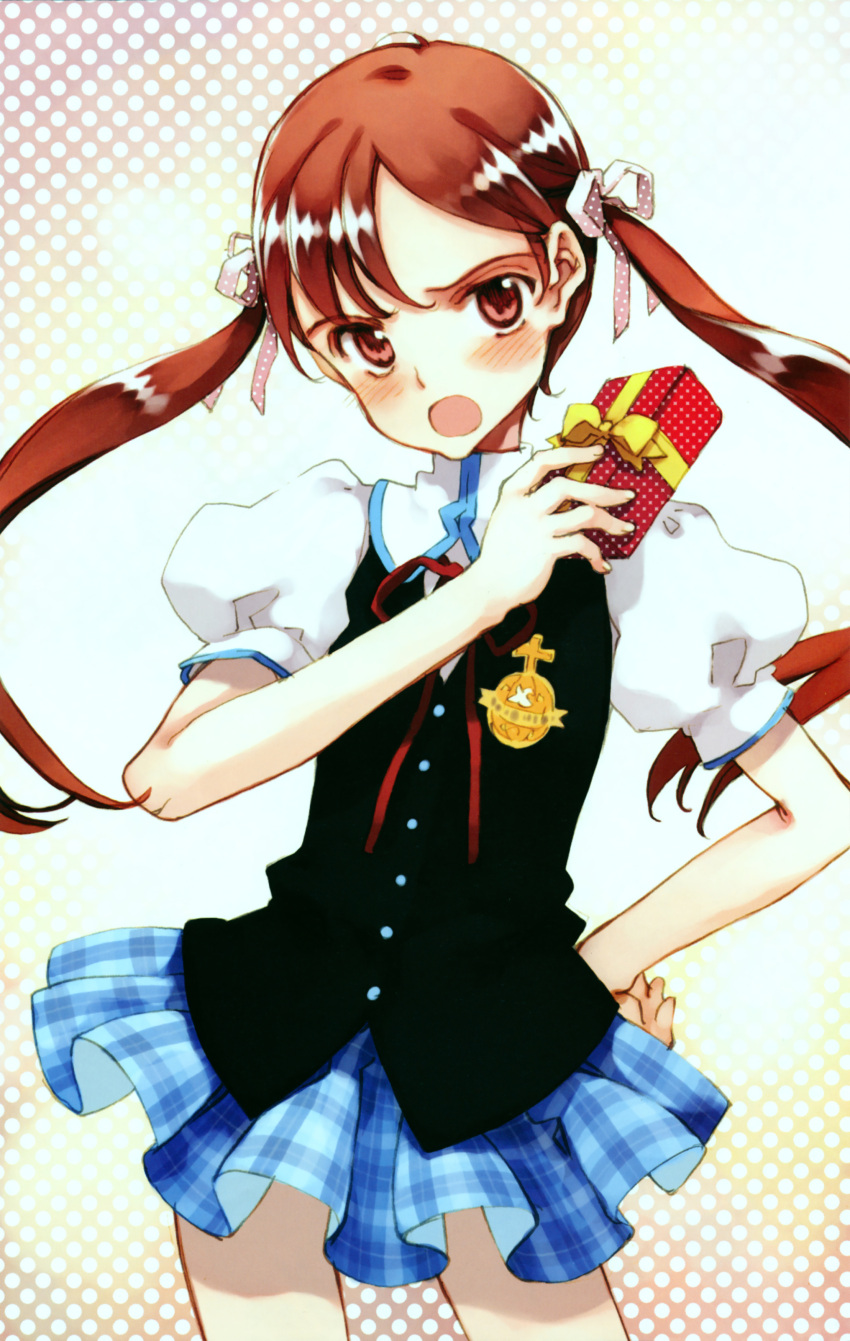 absurdres, blush, gift, hair_ribbon, highres, littlewitch, onodera_asahi, ooyari_ashito